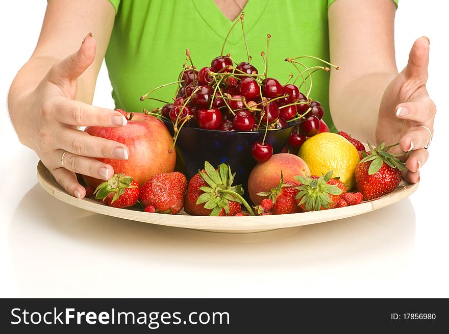 More vitamins concept: fruits on plate