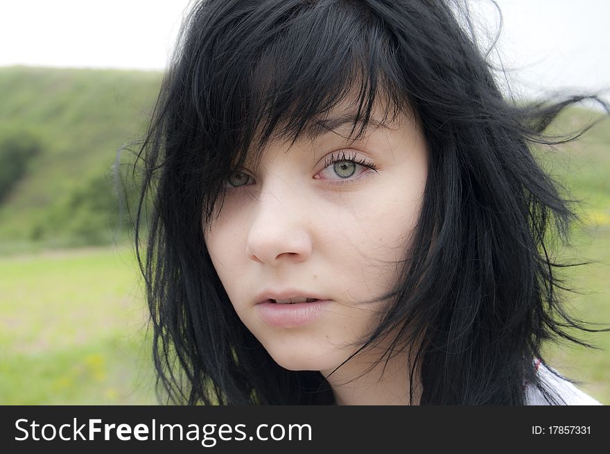 Beautiful Black Hair Girl Portrait