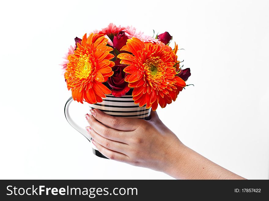 Vase of the many colorful flowers combined together. Vase of the many colorful flowers combined together.