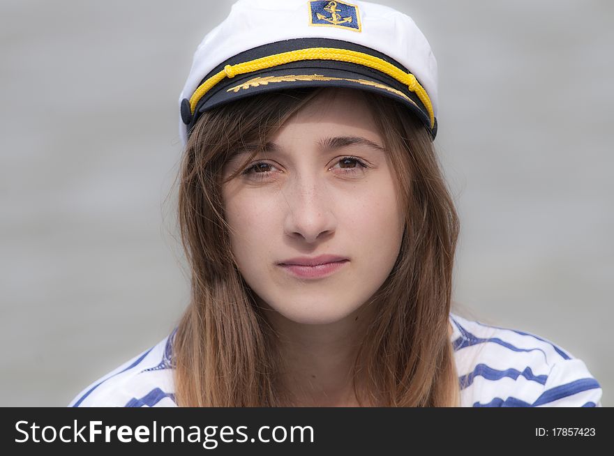 Beautiful Brunette Girl with sailor uniform