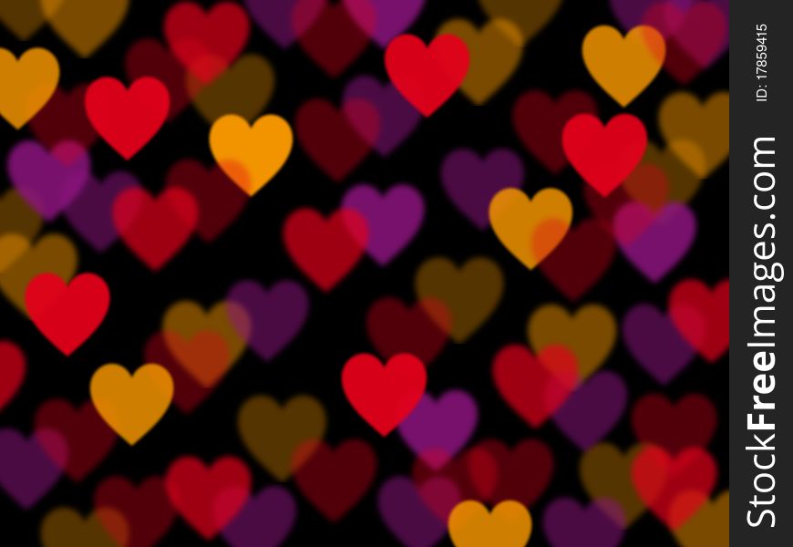 Abstract heart lights over black background