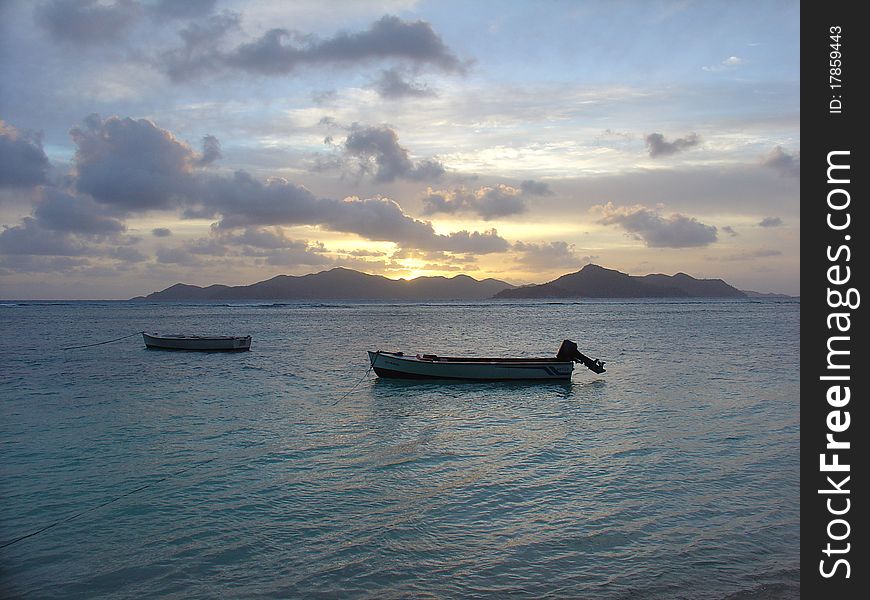 Seychelles Beach At Sunset