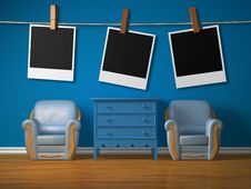 Two Chairs With Wooden Bedside And Frames Stock Photos