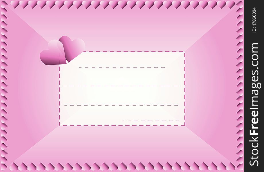 Pink envelope in love with hearts and frame for your text. Pink envelope in love with hearts and frame for your text