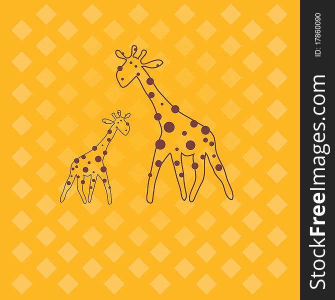 Illustration of cartoon giraffe on yellow background . Vector illustration. Illustration of cartoon giraffe on yellow background . Vector illustration