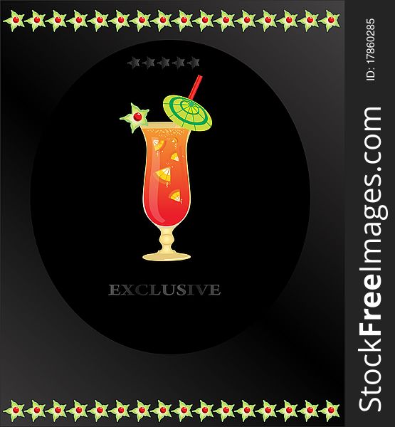 fruit cocktail on the black background