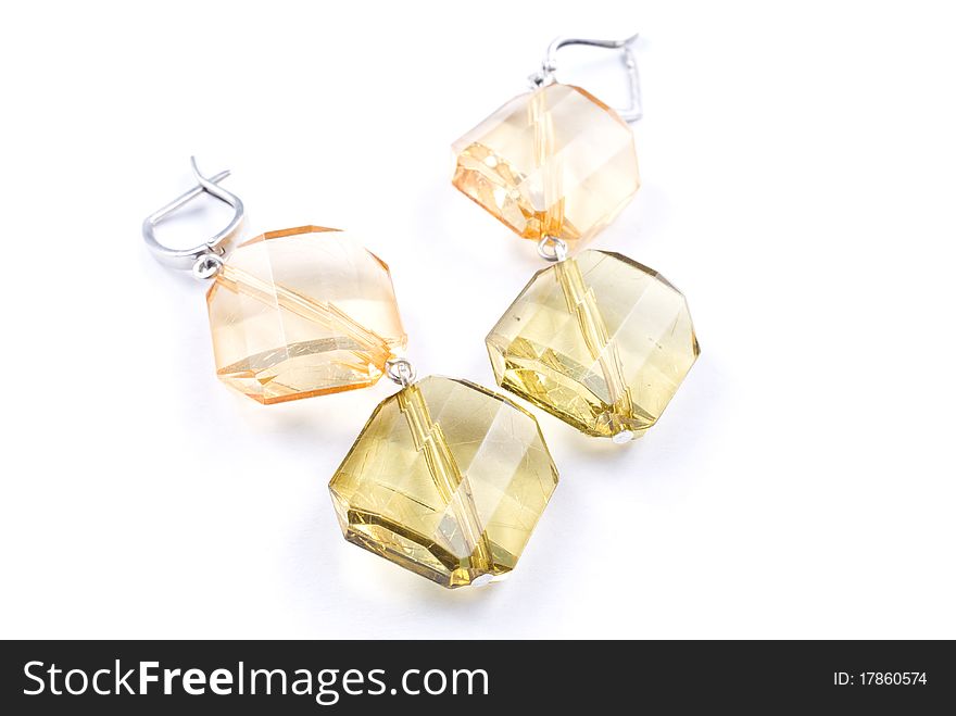 Silver earrings isolated on the white background