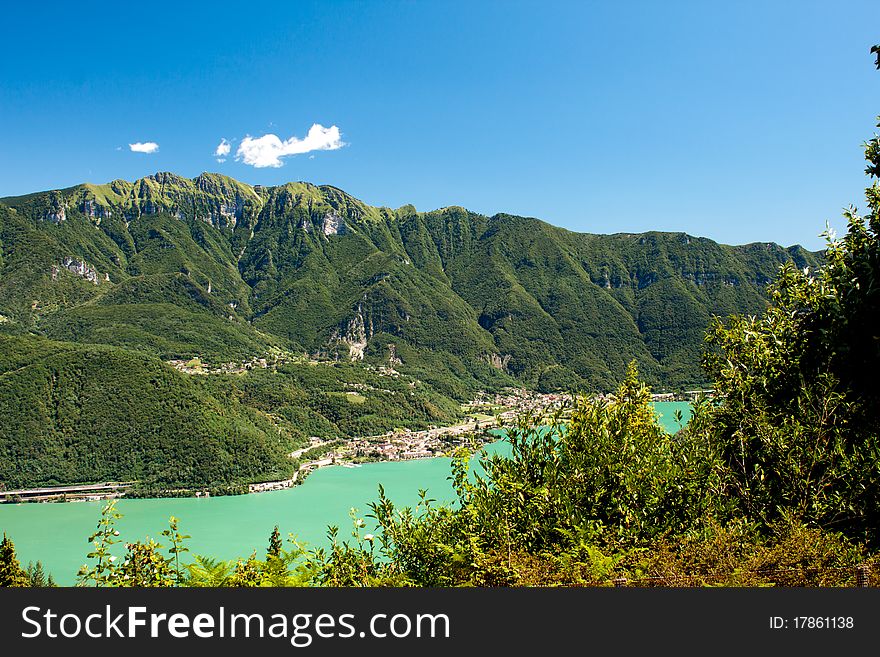 Panorama of mountains and lake