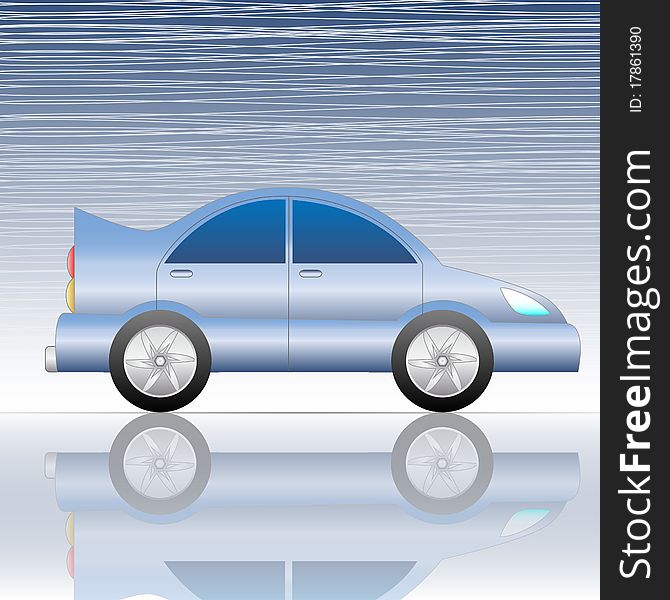 Illustration of a blue car on abstract background.