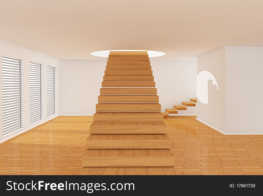 Three dimensional empty room with stairs. Three dimensional empty room with stairs