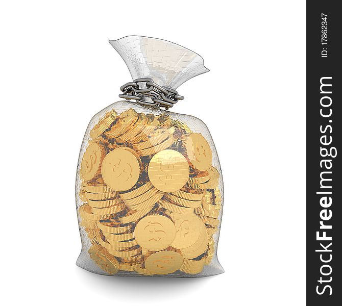 Bag of gold coins. Hi-res digitally generated image. Bag of gold coins. Hi-res digitally generated image.