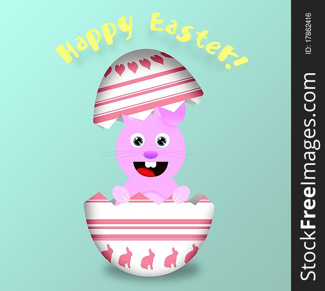 Happy Easter bunny in an egg card