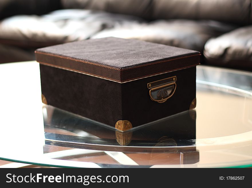 A brown box on a table