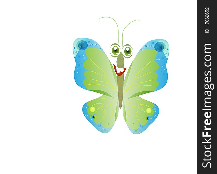 Cartoon butterfly with fun face - illustration.