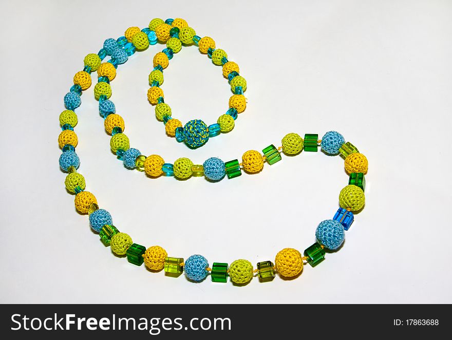 Crocheted colorful necklace with glass beads