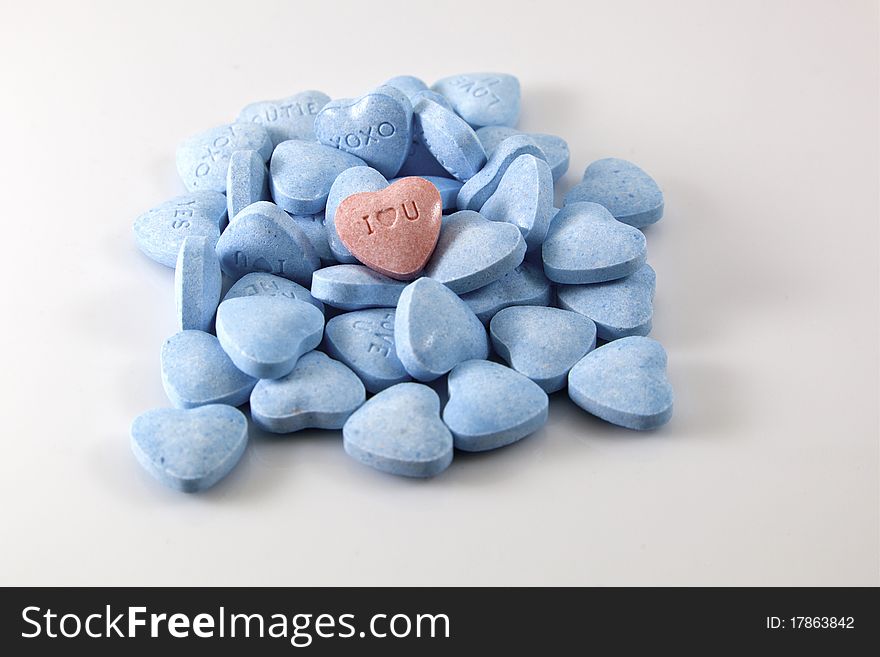 Valentine's Day Candy Hearts - blue and pink