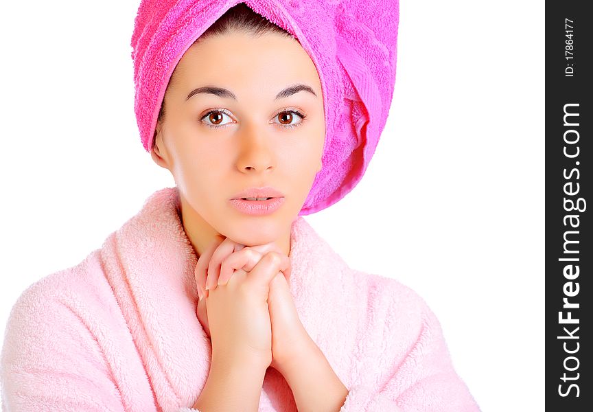 Portrait of young beautiful woman after bath