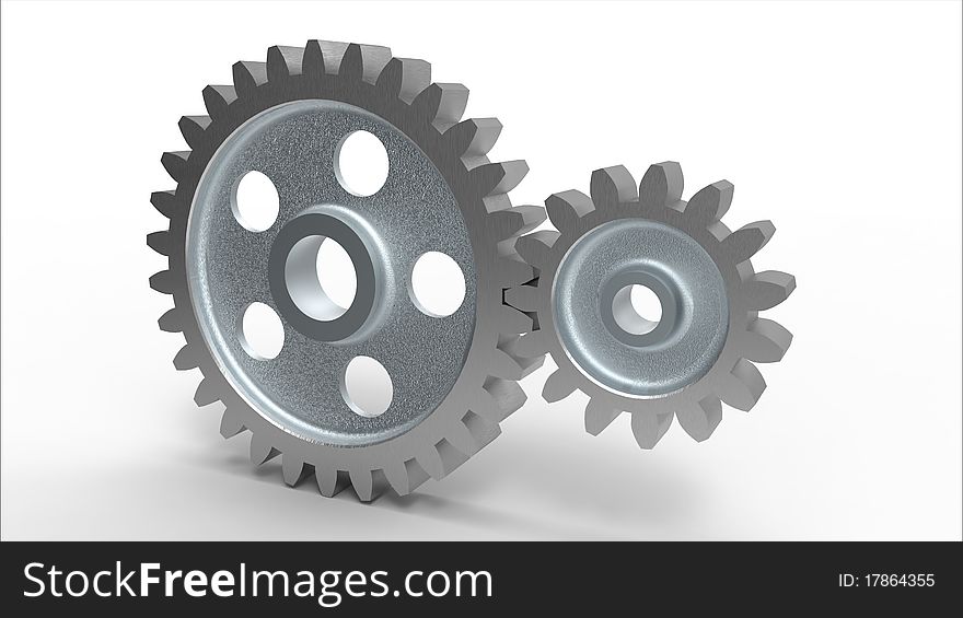 Two steel gear wheels isolated on white