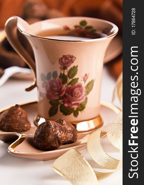 Cup Of Tea With Chocolate Truffles