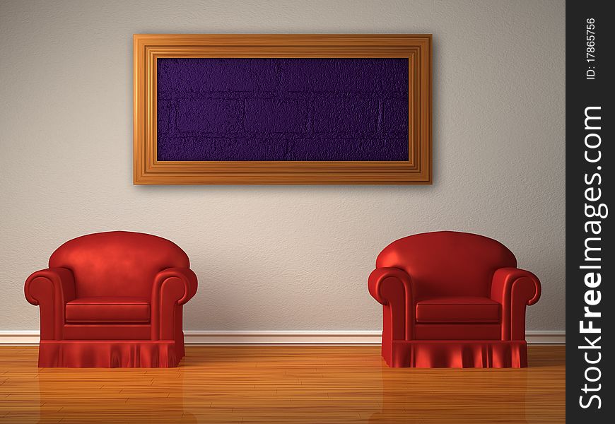 Two red chairs with frame