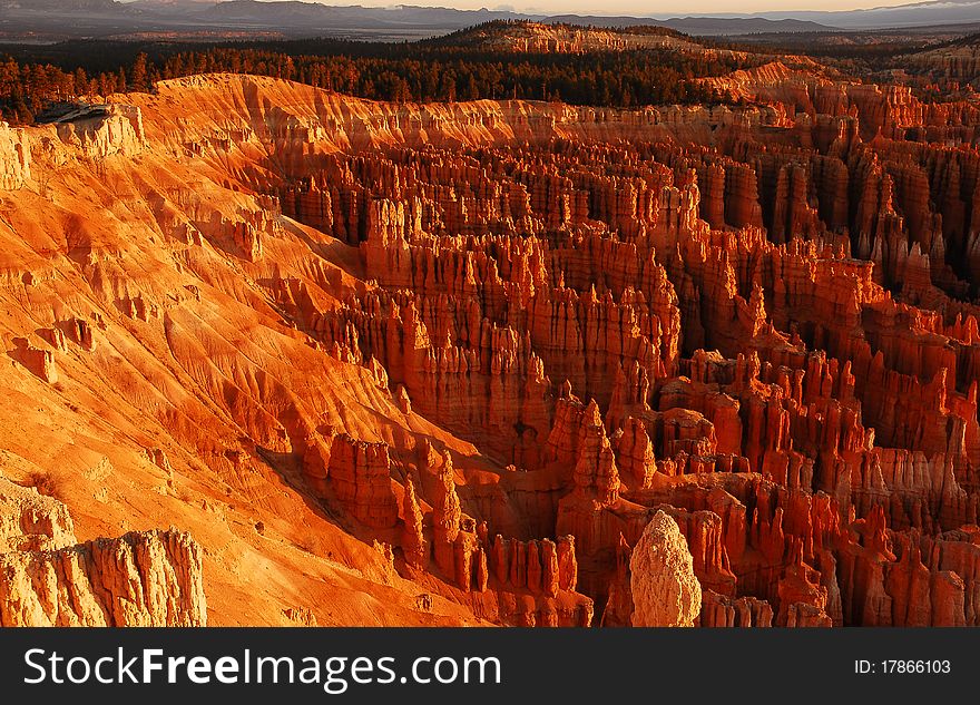 Sunrise in bryce canyon national park- view of hoodoos-cold october morning. Sunrise in bryce canyon national park- view of hoodoos-cold october morning