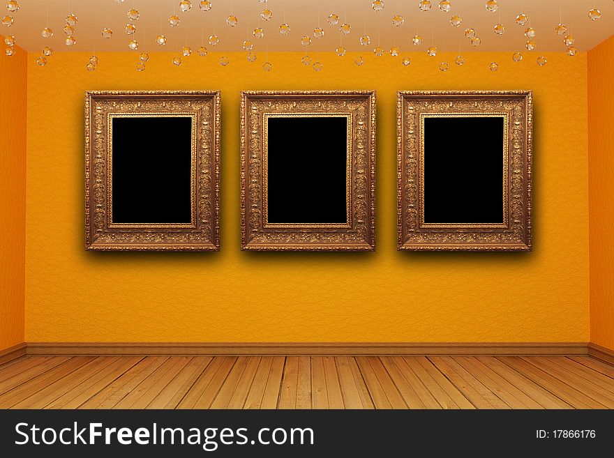 Orange room with picture frames. Orange room with picture frames