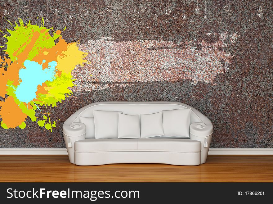 White sofa with splash frame