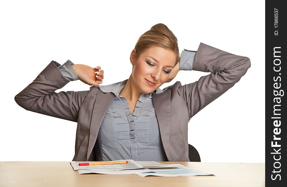 Bored Woman Sitting At The Desk