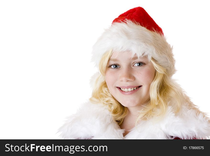 Portrait Of Young Girl With Christmas Cap