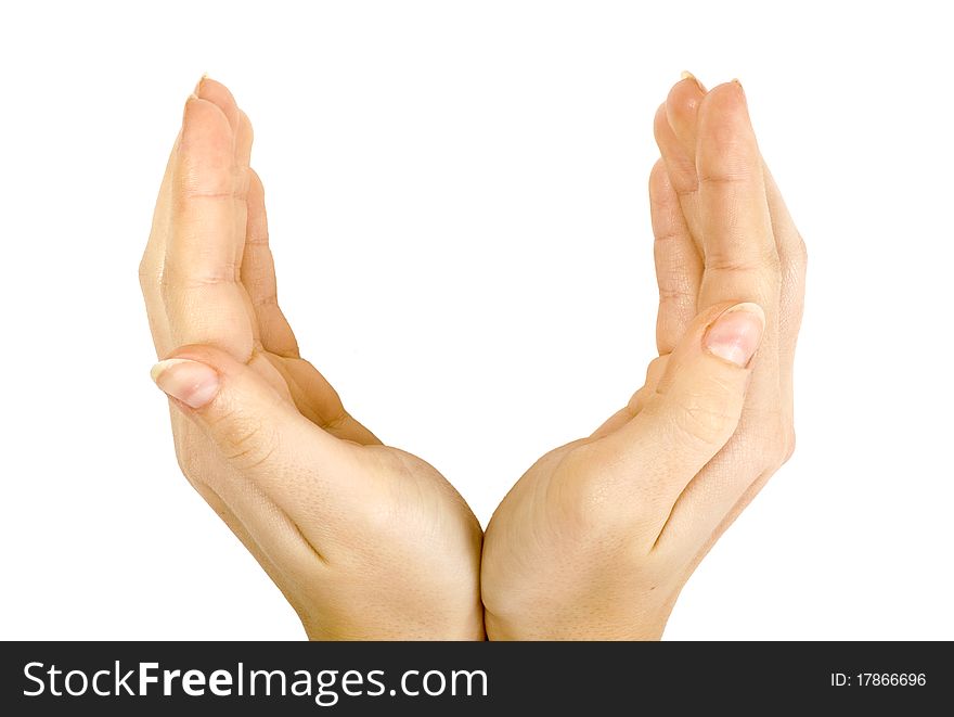 Woman's hands on white background
