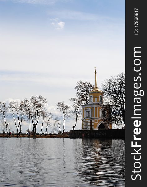 Church on lake Seliger in the spring