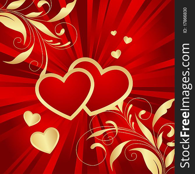 Red hearts with floral decoration. Vector illustration. Red hearts with floral decoration. Vector illustration.