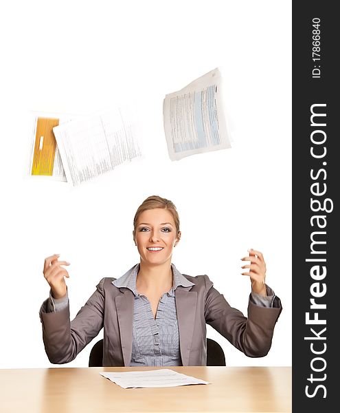 Businesswoman Throwing Paperwork