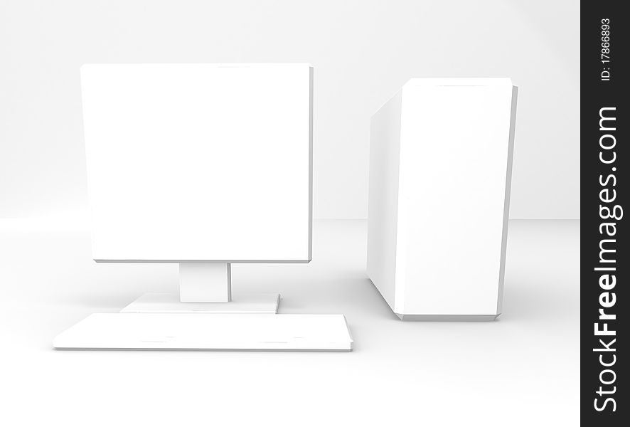 White computer with shadow on white background. White computer with shadow on white background