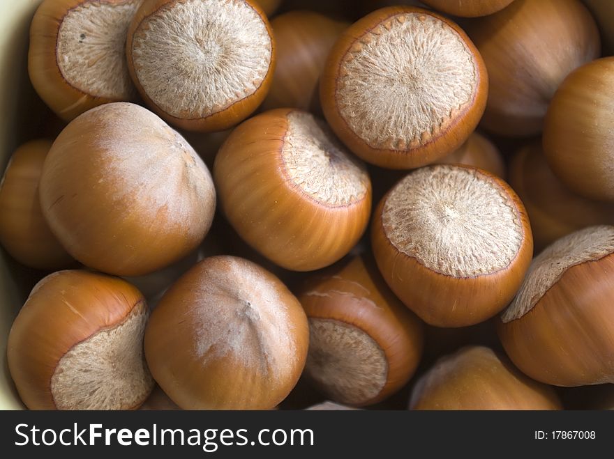 Delicious hazelnut stack texture, extreme closeup photo