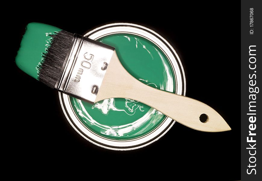 Green Paint Can And Brush