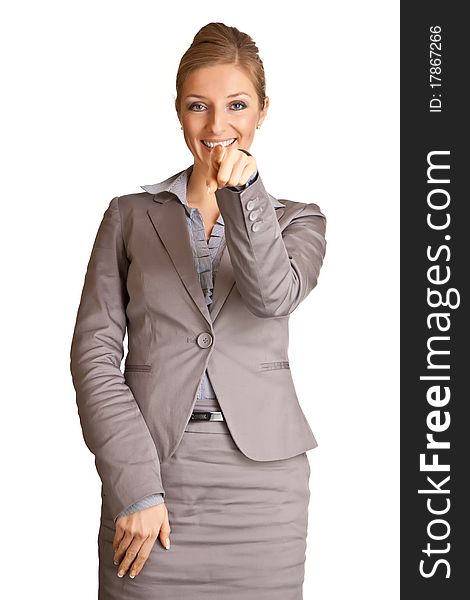 Businesswoman In Suit Pointing Hand