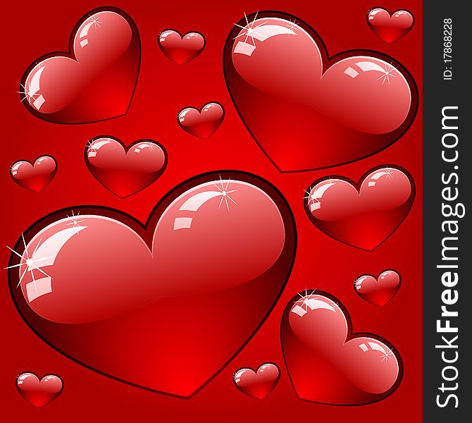 Red hearts background on the day of St. Valentine