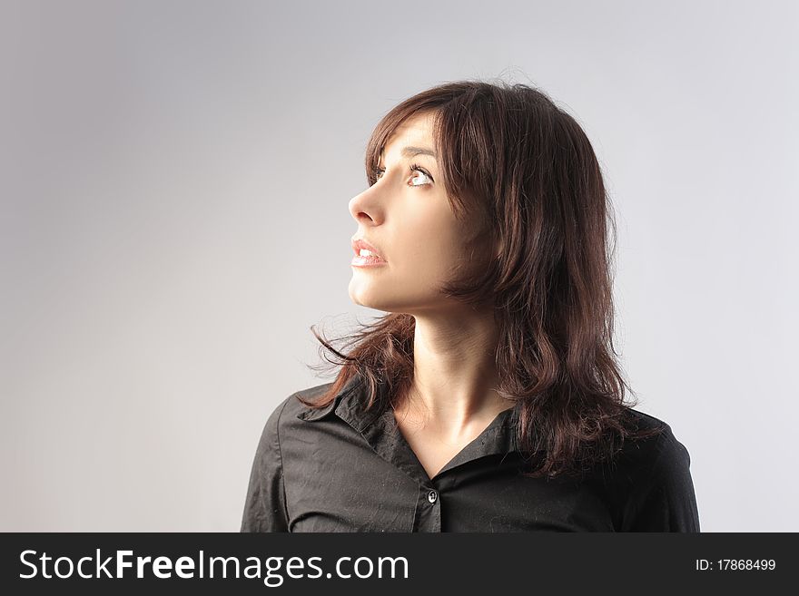 Profile of a woman with astonished expression. Profile of a woman with astonished expression