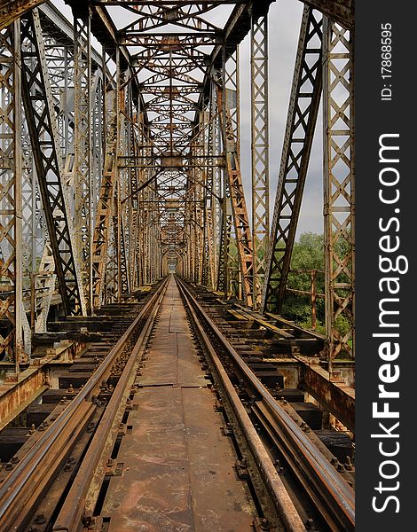 Railway line with the iron bridge