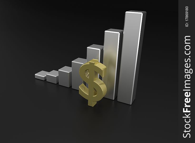 3D rendering of dollar financial graph.