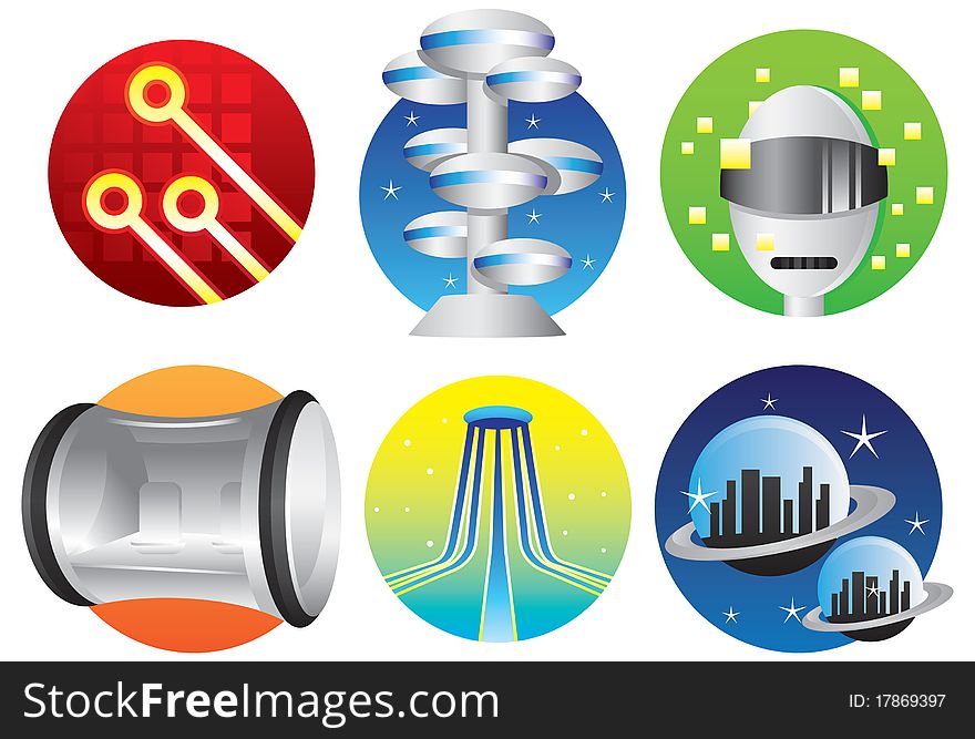 Illustration of a set of futuristic items. Illustration of a set of futuristic items.