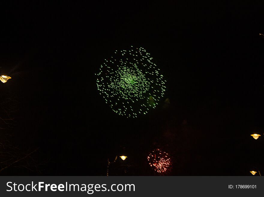 The fireworks were shot on Defender of the Fatherland Day on February 23 in Moscow, the capital of Russia. The fireworks were shot on Defender of the Fatherland Day on February 23 in Moscow, the capital of Russia.