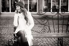 Woman Sitting On Berm Calling With Mobile Phone Royalty Free Stock Image Woman Sitting On Berm Calling With Mobile Phone Royalty Free Stock Image