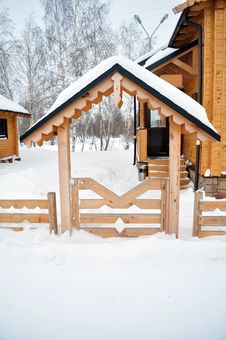 Home Entrance With A Wooden Fence, Cabin Log Stock Photography Home Entrance With A Wooden Fence, Cabin Log Stock Photography