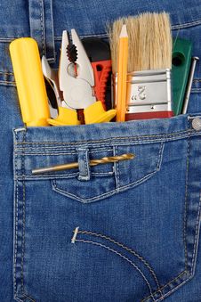 Tools And Instruments In Blue Jeans Stock Images Tools And Instruments In Blue Jeans Stock Images