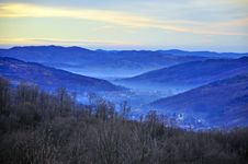 Fog Over Large Valley Village Stock Images Fog Over Large Valley Village Stock Images