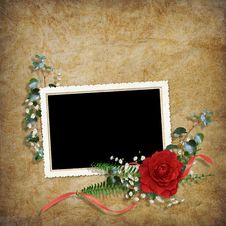 Vintage Card For The Holiday With Red Rose Stock Photography Vintage Card For The Holiday With Red Rose Stock Photography