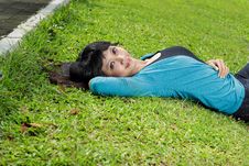 Young Beautiful Girl Smiling And Lying Down Stock Photos Young Beautiful Girl Smiling And Lying Down Stock Photos