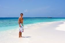 Young Man On A Tropical Beach Stock Image